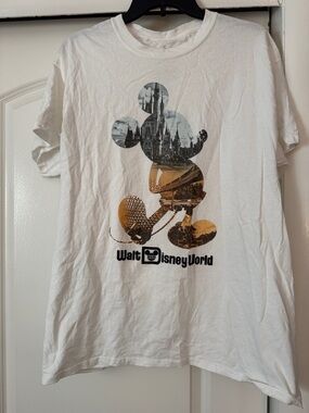 Disney White T‑Shirt with Black and Gold Mickey Silhouette